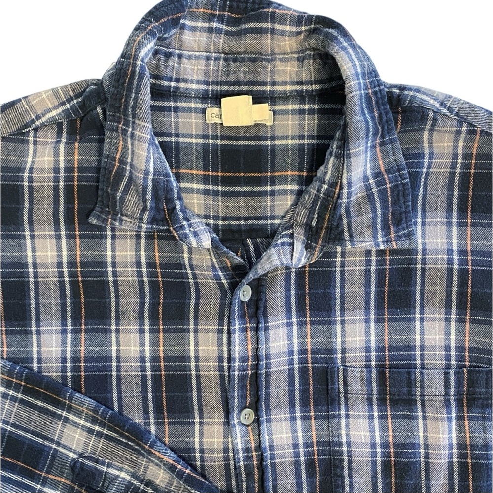 CARBON 2 COBALT ☆ Flannel Blue Plaid Button Up Long Sleeve Shirt